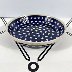 Boleslawiec Polish Pottery Star Cobalt Blue Pie Quiche Baker Serving Bowl 10in